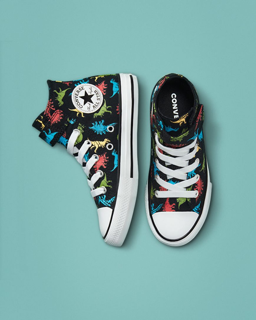 Tenisi Inalti Fete Converse Chuck Taylor All Star Easy-On Dinosaurs Negrii Rosii Albastri | RO 0PUHC932